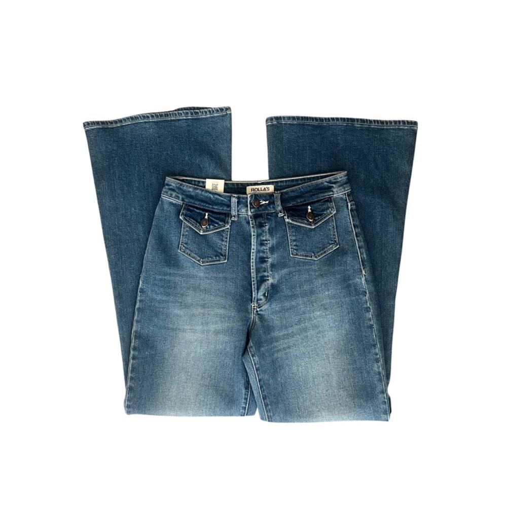 Rollas Women’s East Coast Flare High Rise Y2K Flared Stretch Blue Jeans Size 29 - Picture 3 of 12